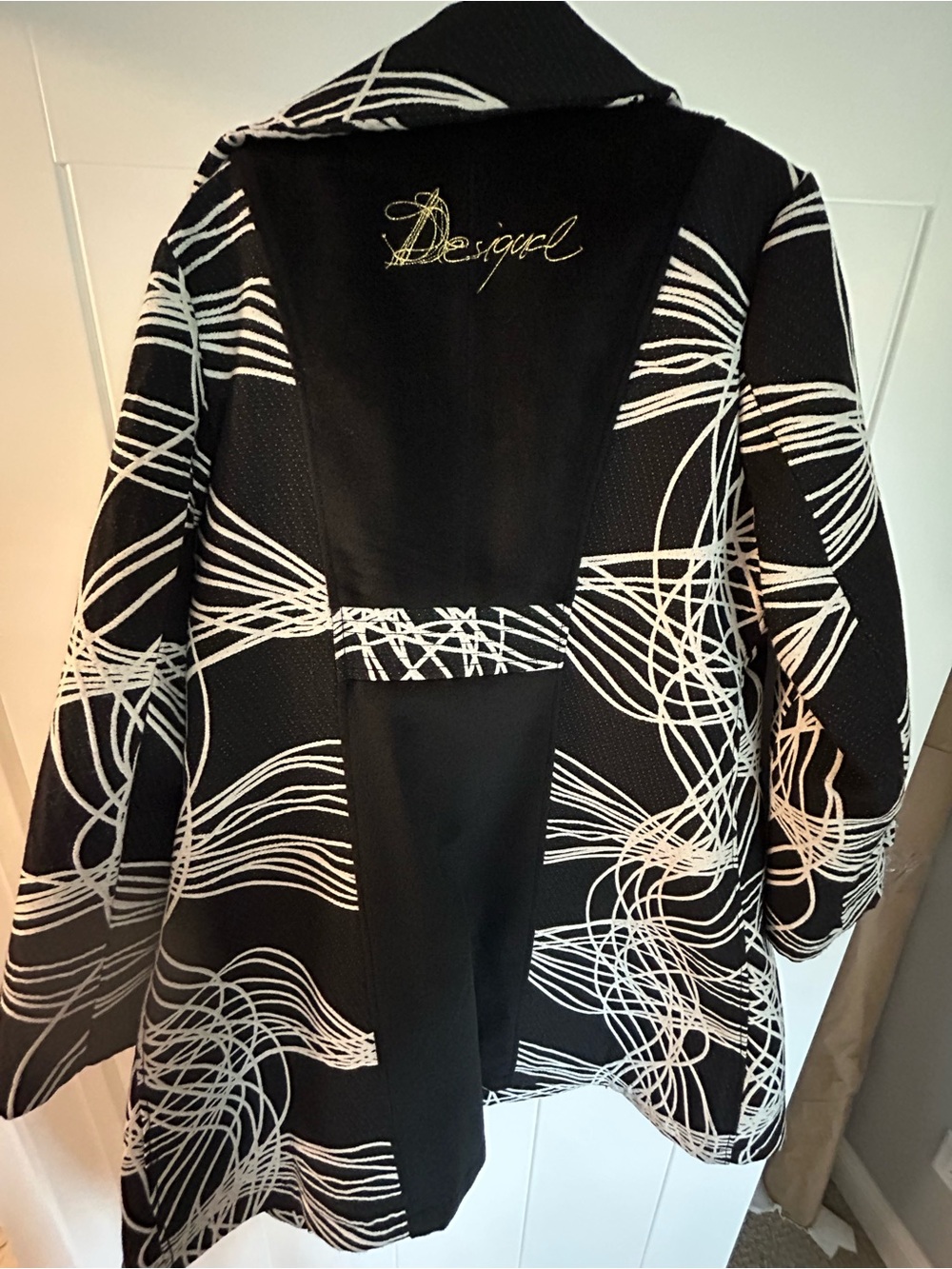 Desigual Black and White Scribble-Print Swing Jacket